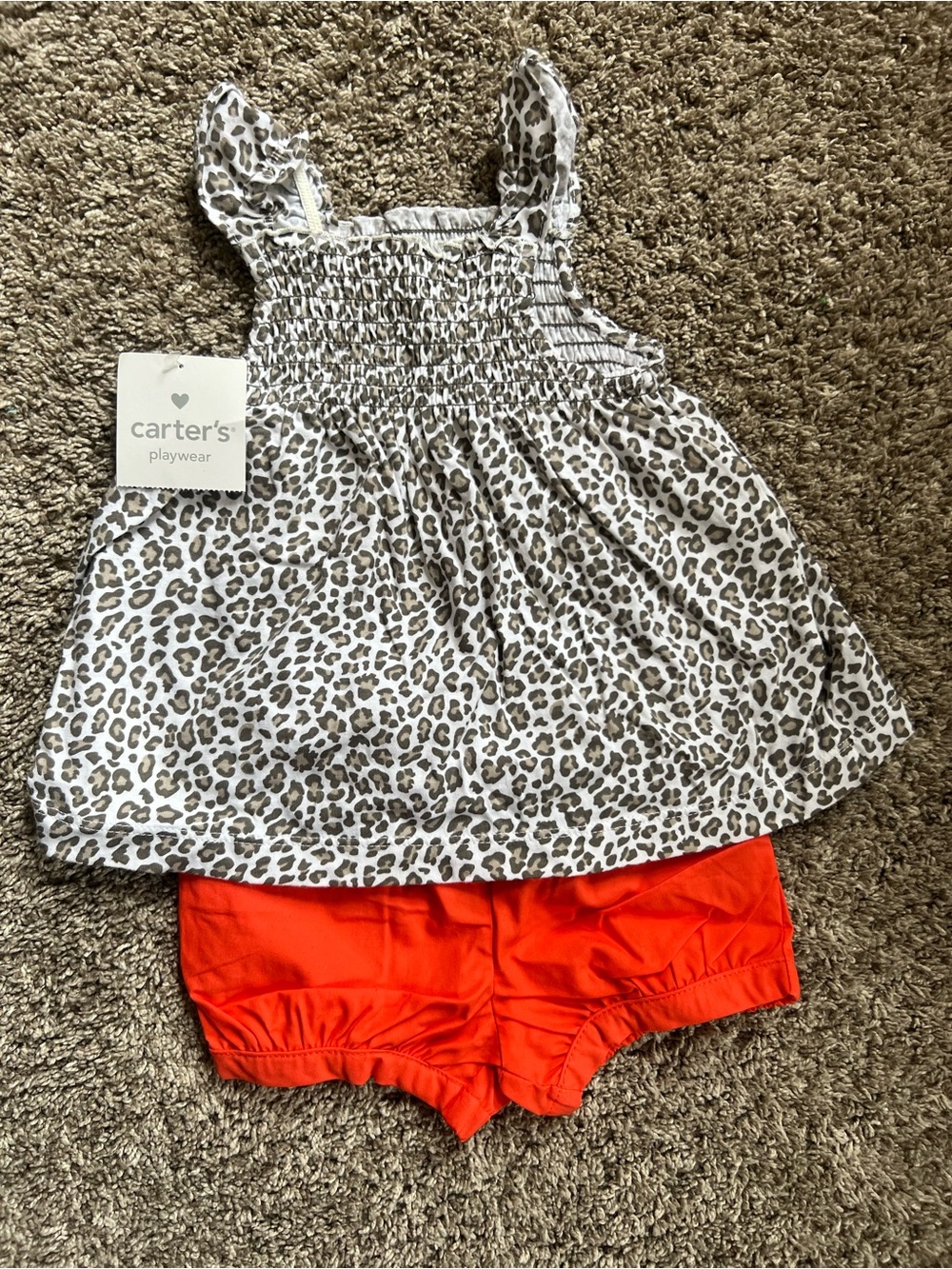 Carter's Leopard Print Ruffle Tank Top with Bright Red Shorts